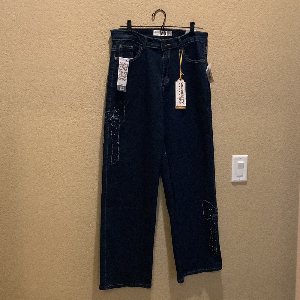 Celebrity Ace Dark Indigo Rhinestones Denim Jeans - Size 14